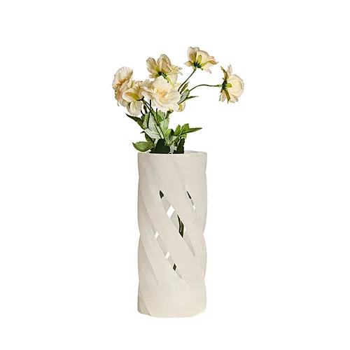 Hollow twisted alabaster stone vase